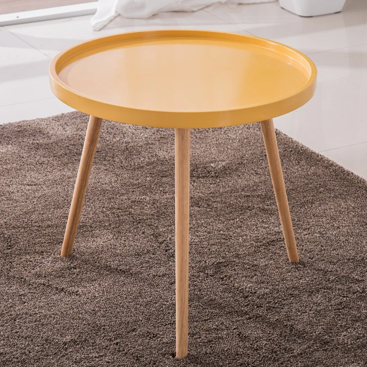 Wholesale Modern Furniture Plastic Round Side Table with Beech Wood Legs 50*50cm