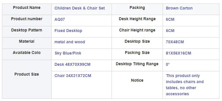 Bedroom Furniture Height Adjustable Kids Children Study Table and Chair Set